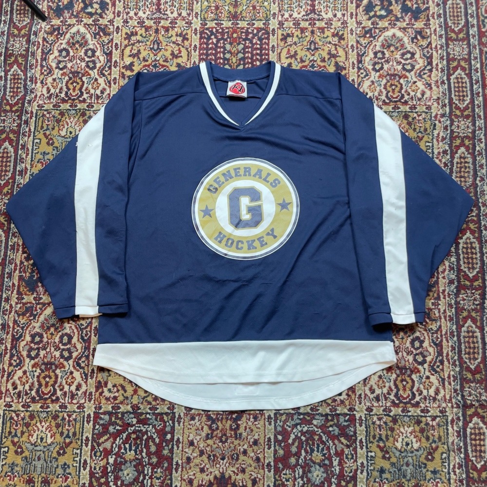 VTG 00s Generals Hockey Jersey Number 2‎ Navy Blue White Adult Size L Sportswear